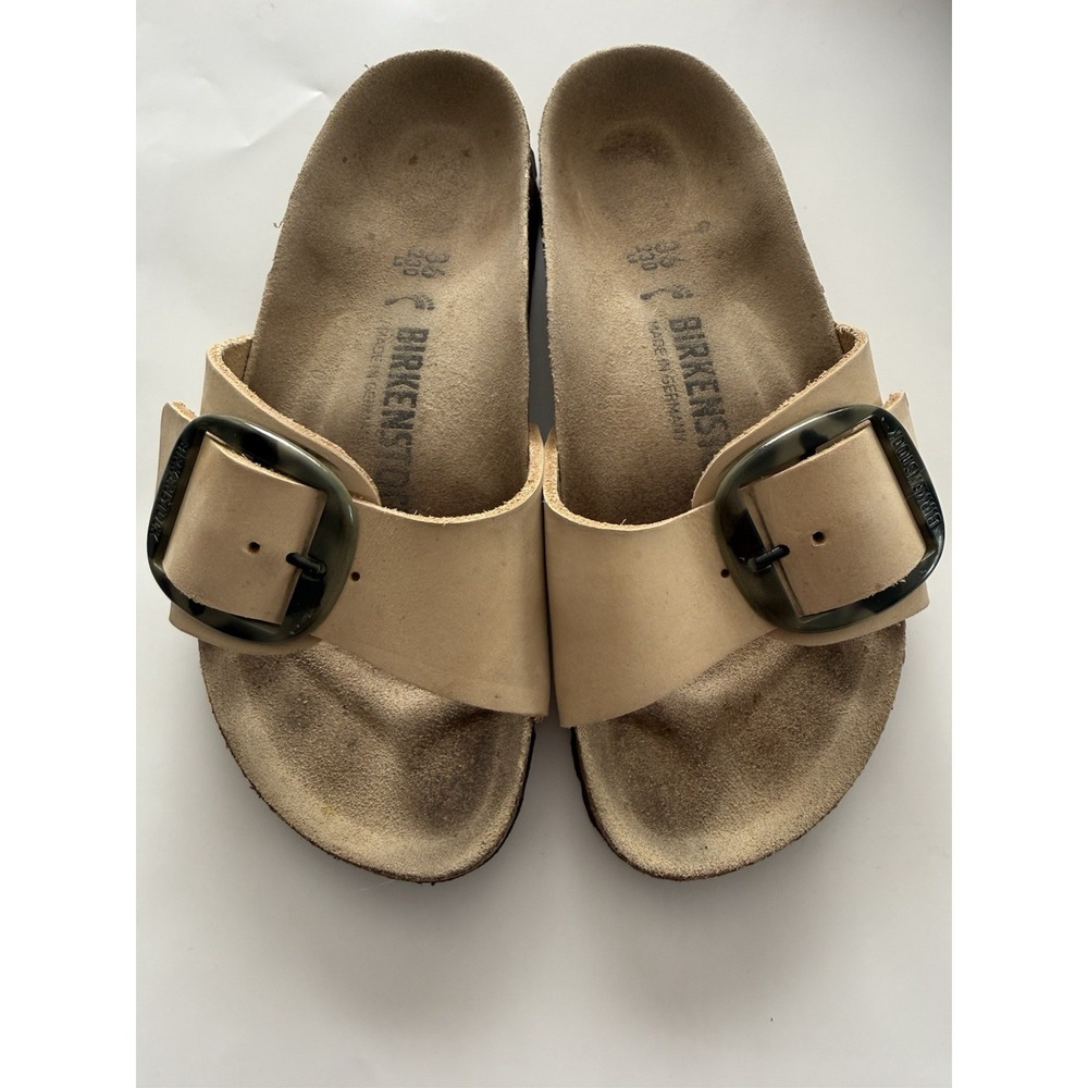 Birkenstock Madrid Big Buckle – Size 36 (5.5–6 US) Almond Nubuck Leather Slides